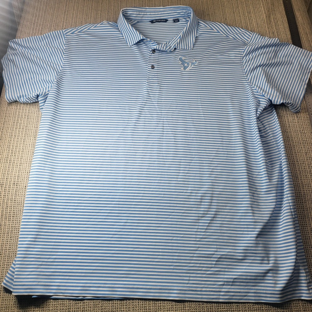 Houston Texans Shirt Mens 4XL Blue Stripe NFL Football Cutter & Buck Polo